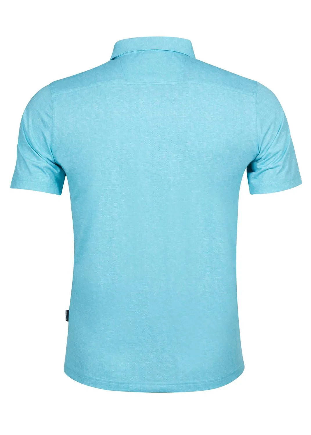 Hellblaues Poloshirt mit kurzen Ärmeln und Kragen, aus Baumwolle.