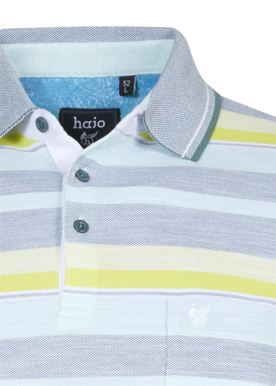 Poloshirt von Haio mit Streifenmuster in Weiß, Gelb und Grau.