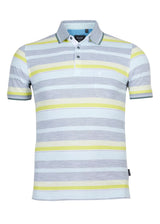 Gestreiftes Poloshirt mit gelben und grauen Streifen, aus Baumwolle.