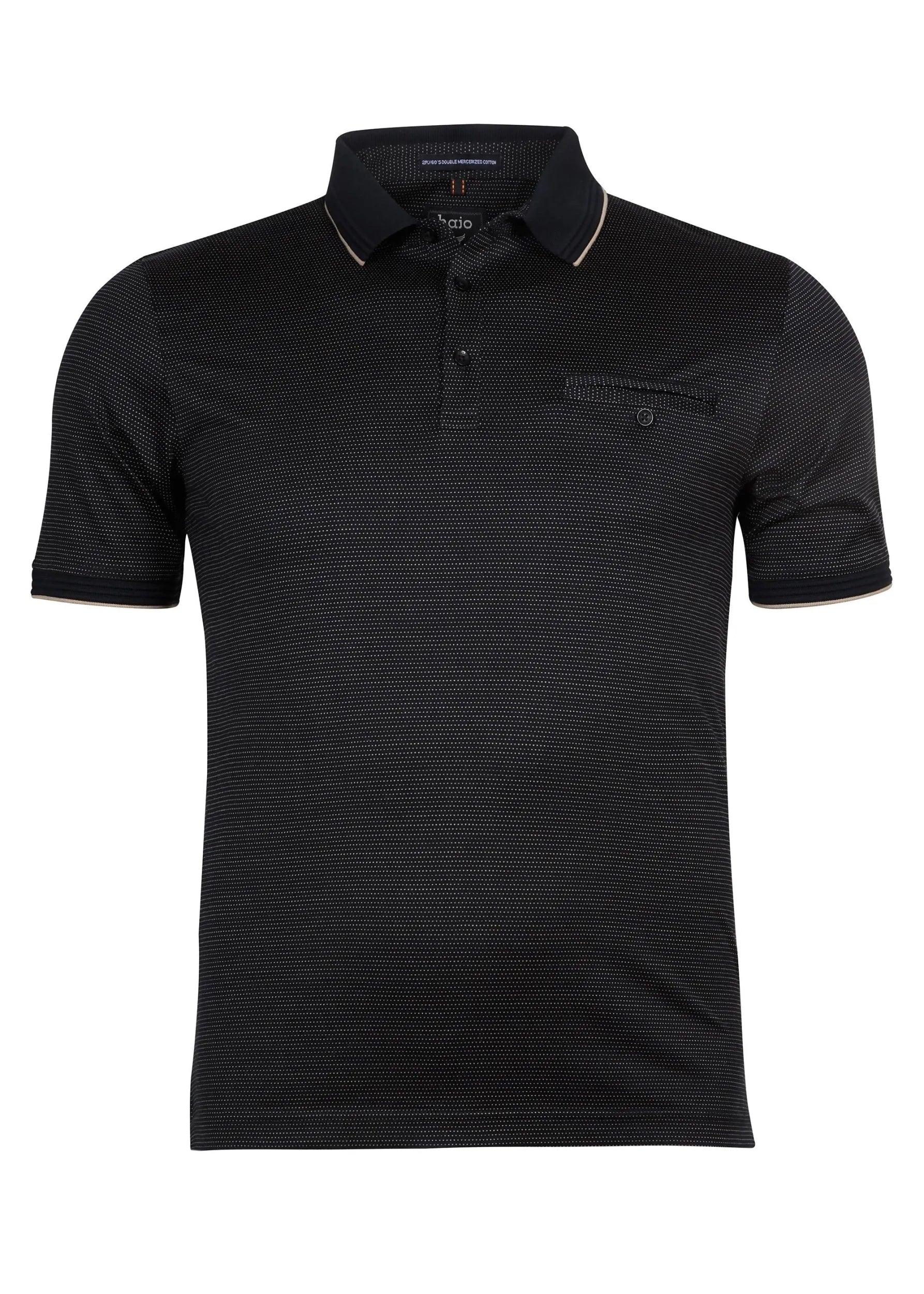Schwarzes Poloshirt mit weißen Streifen und Netzeinsätzen, aus Baumwolle.