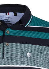 Lacoste Polohemd mit marine- und blaugrünen Streifen, Button-Down-Kragen, Rippenbündchen.