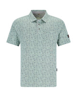 Mintgrünes, geblümtes Poloshirt mit kurzen Ärmeln und Kragen, aus Baumwolle.