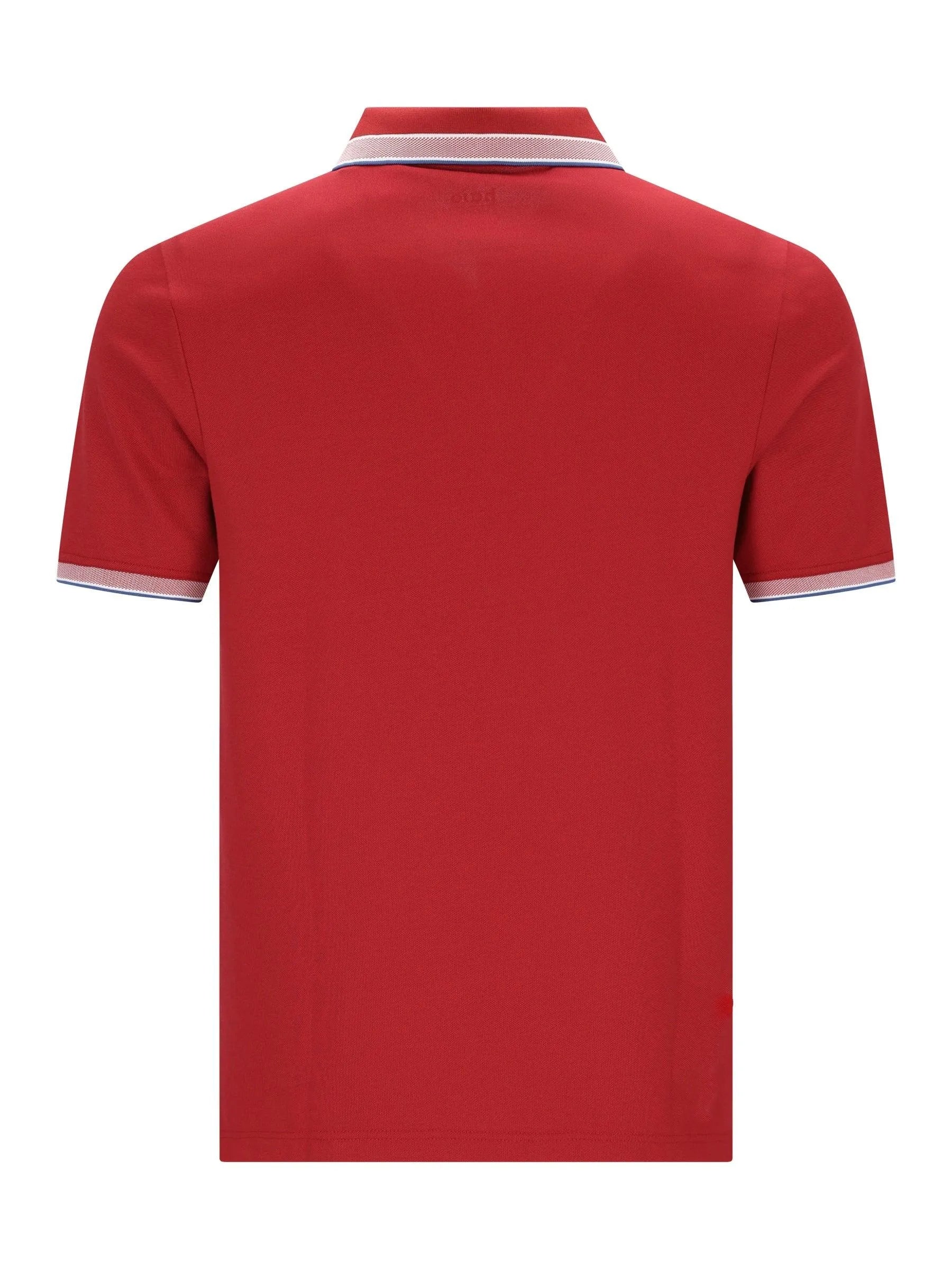 Rotes Poloshirt Capacity Pique mit weiß-blauem Kragen- und Bündchenbesatz