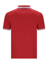 Rotes Poloshirt Capacity Pique mit weiß-blauem Kragen- und Bündchenbesatz