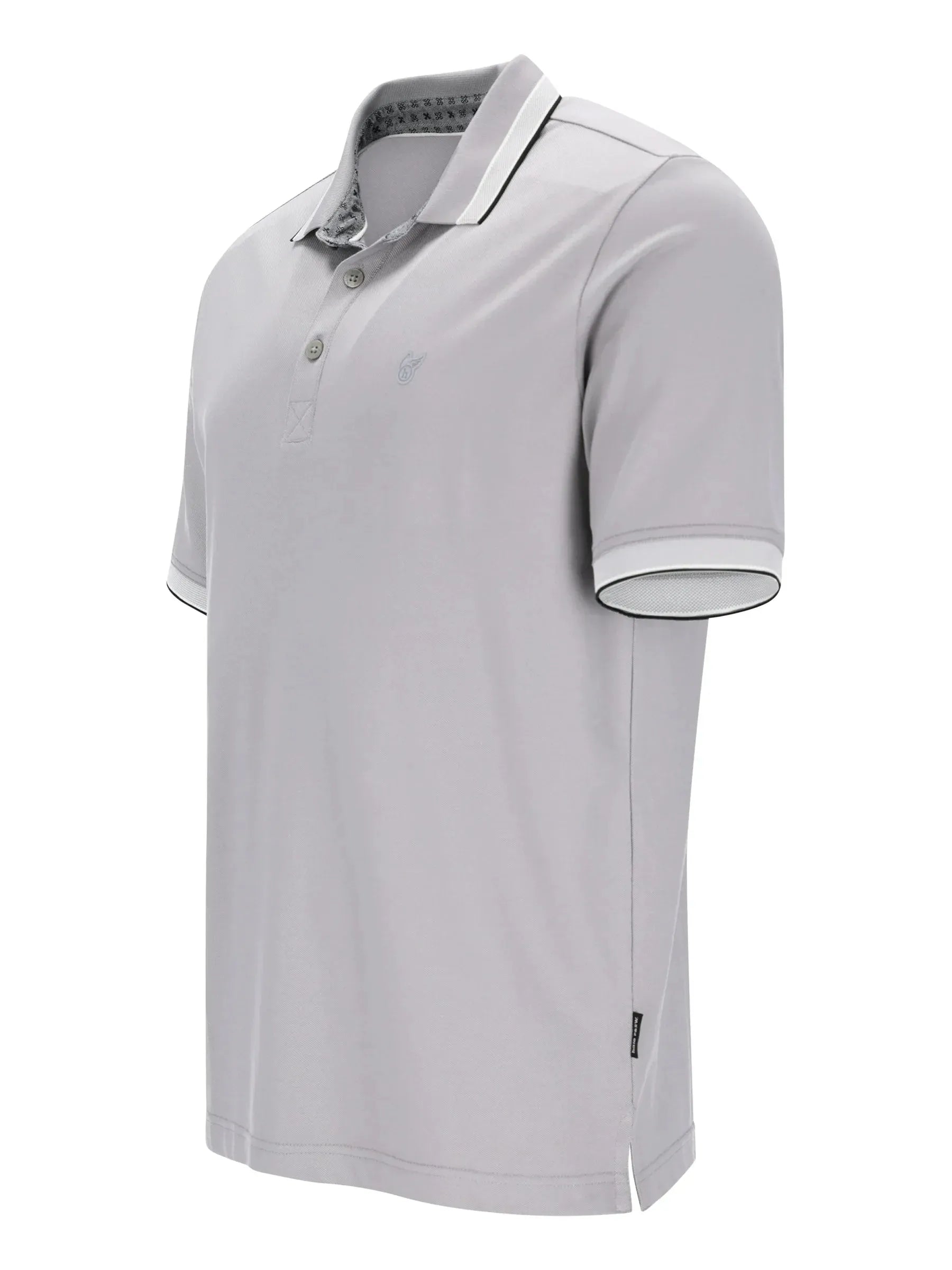 Hellgraues Poloshirt Capacity Pique mit weißem Saum und Musterfutter