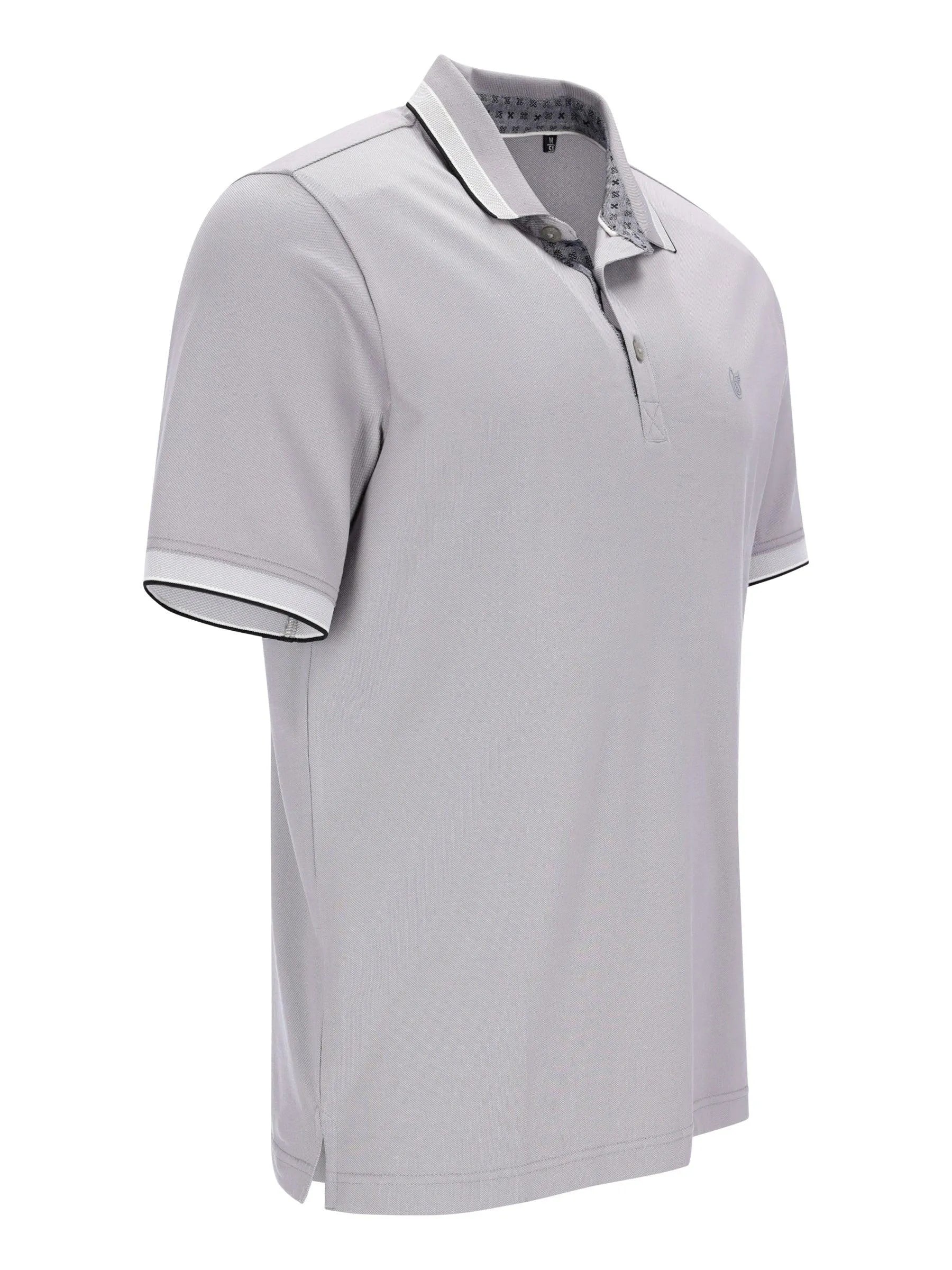 Hellgraues Poloshirt Capacity Pique mit weiß-schwarzem Besatz