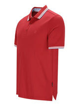 Rotes Poloshirt Capacity Pique mit weiß-grauem Kragen- und Bündchenbesatz