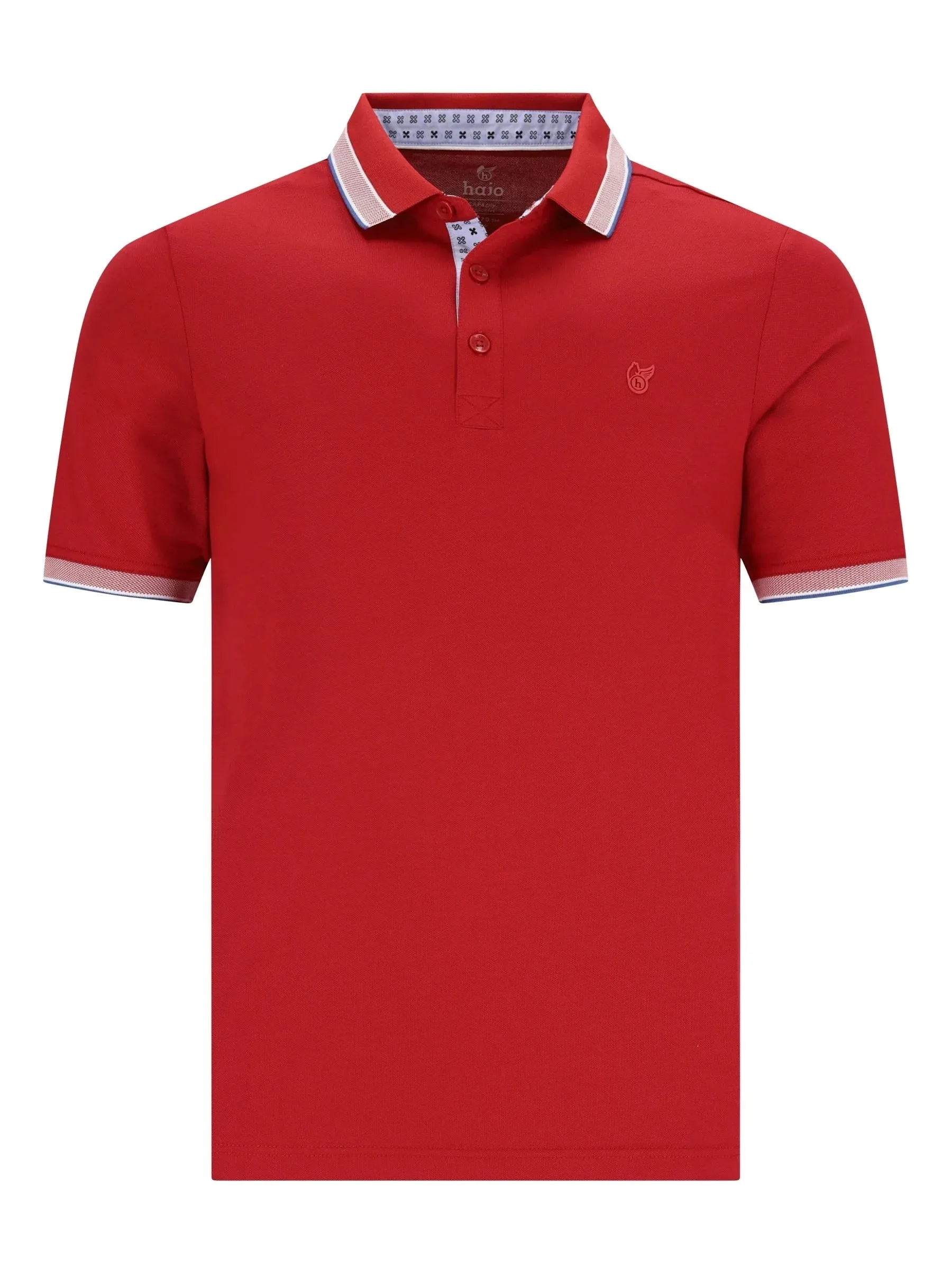 Rotes Herren-Poloshirt Capacity Pique mit weiß-blauem Saum und Logo