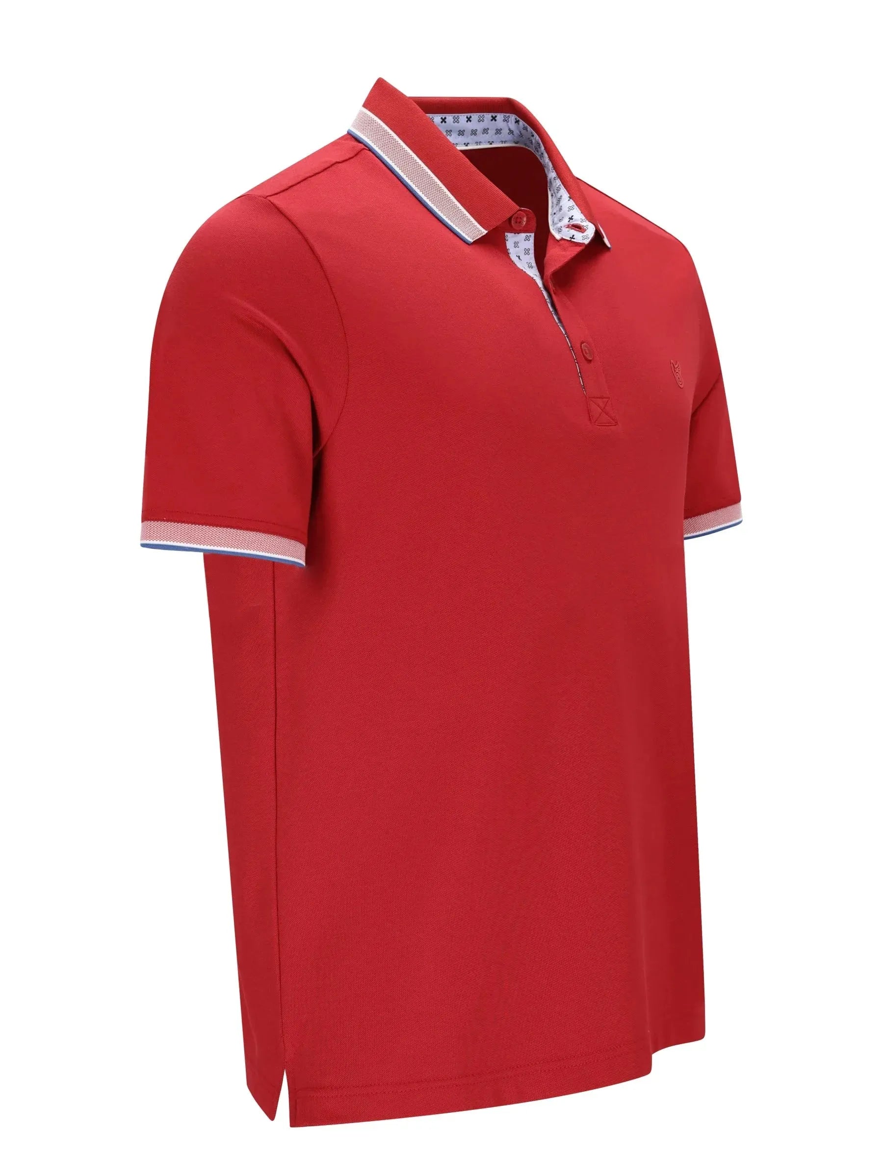 Rotes Poloshirt Capacity Pique mit weiß-blauem Kragen- und Bündchen