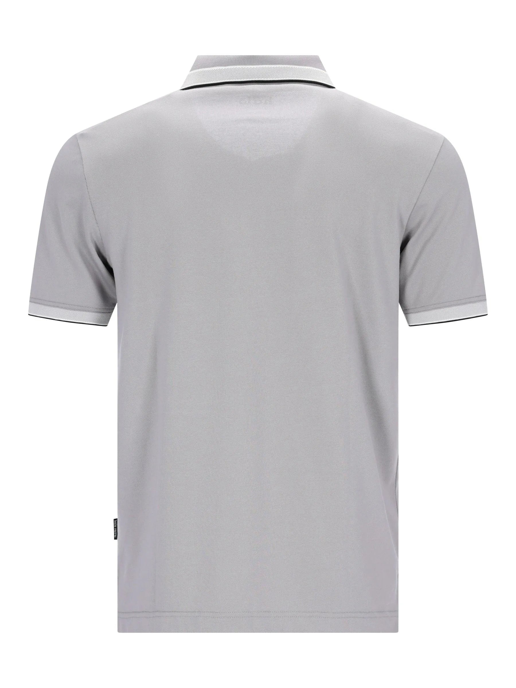 Hellgraues Poloshirt Capacity Pique mit schwarz-weißer Borte