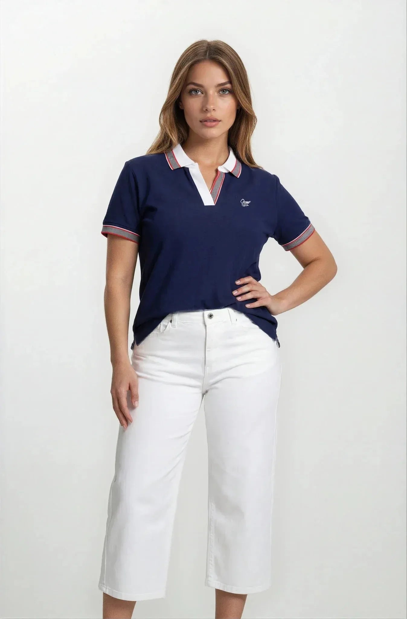 Marineblaues Feinpiqué Poloshirt 1/2 Arm stay fresh® mit weißem Kragen und Logo