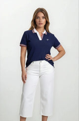 Marineblaues Feinpiqué Poloshirt 1/2 Arm stay fresh® mit weißem Kragen und Logo