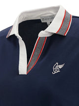 Marineblaues Poloshirt Feinpiqué 1/2 Arm stay fresh® mit weißem Kragen