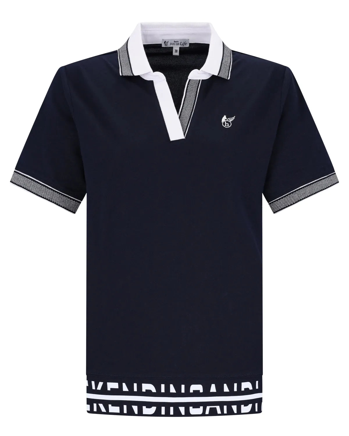 Marineblaues Poloshirt von Givenchy mit weißem und grauem Besatz.