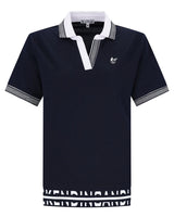 Marineblaues Poloshirt von Givenchy mit weißem und grauem Besatz.