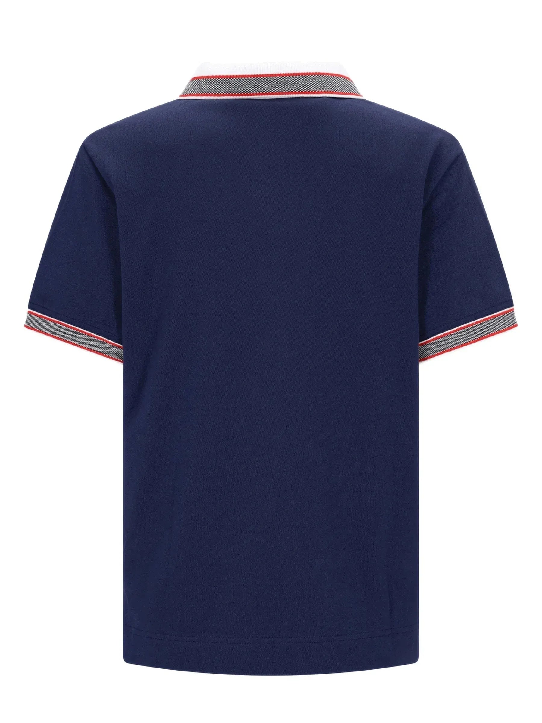 Marineblaues Feinpiqué Poloshirt 1/2 Arm stay fresh® mit rot-grauem Streifenbesatz