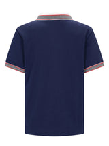 Marineblaues Feinpiqué Poloshirt 1/2 Arm stay fresh® mit rot-grauem Streifenbesatz