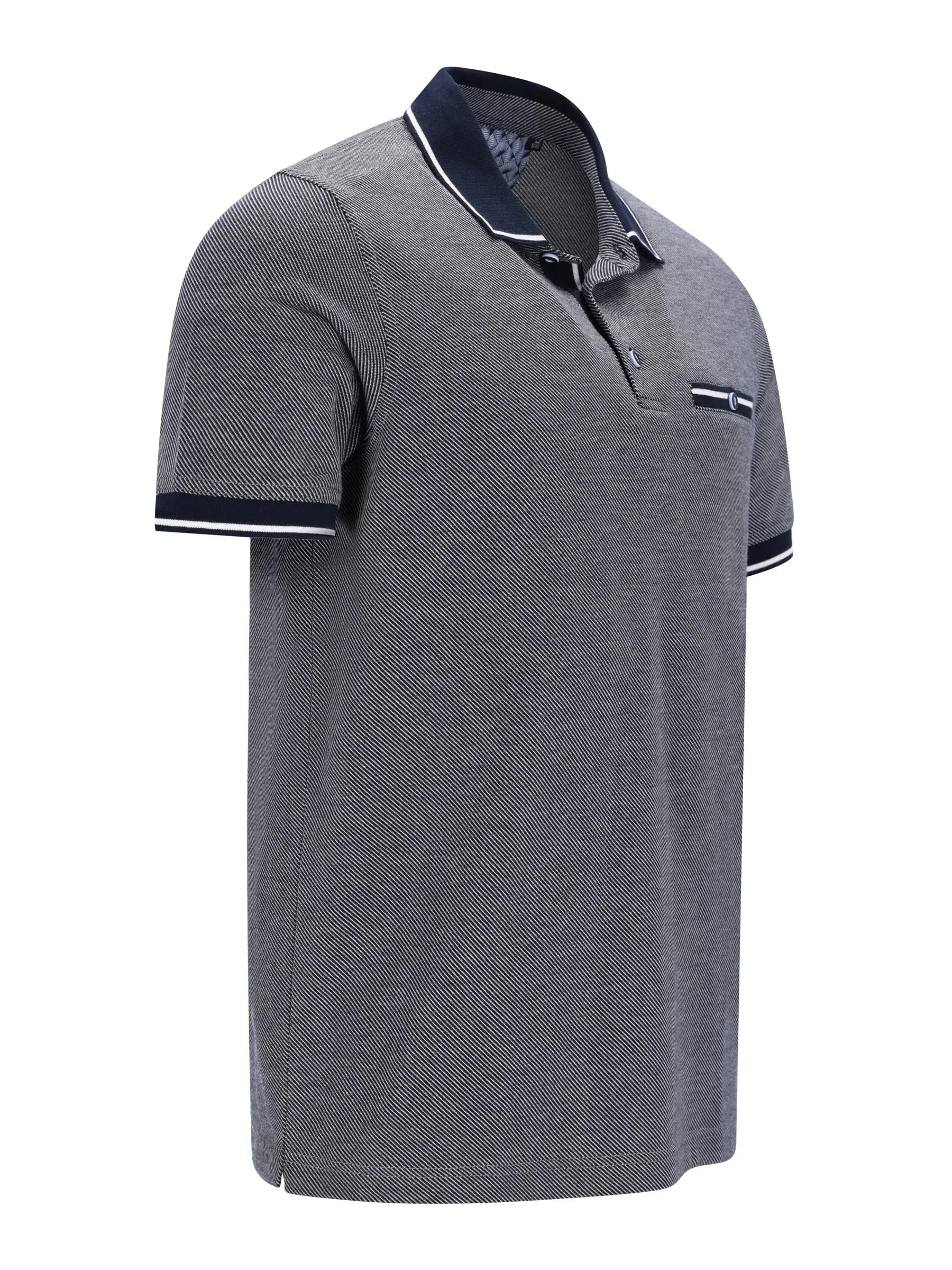 Graue Poloshirt mit diagonaler Jacquardstruktur, Navy- und Weißabsetzungen