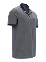 Graue Poloshirt mit diagonaler Jacquardstruktur, Navy- und Weißabsetzungen
