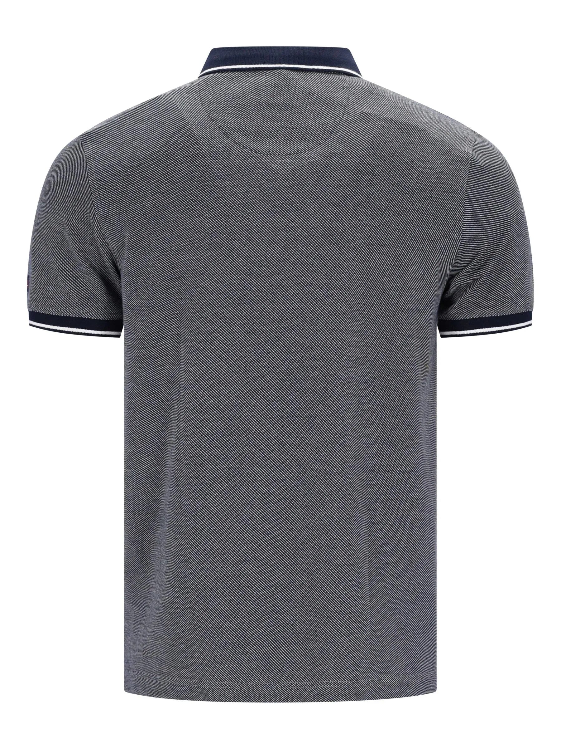 Dunkles Grau Poloshirt mit diagonalem Jacquardmuster, Navy-Blau-Weiß-Trim