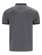 Dunkles Grau Poloshirt mit diagonalem Jacquardmuster, Navy-Blau-Weiß-Trim