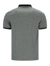 Graues Jaspé-Polohemd mit schwarzem Rippenkragen und Bündchen