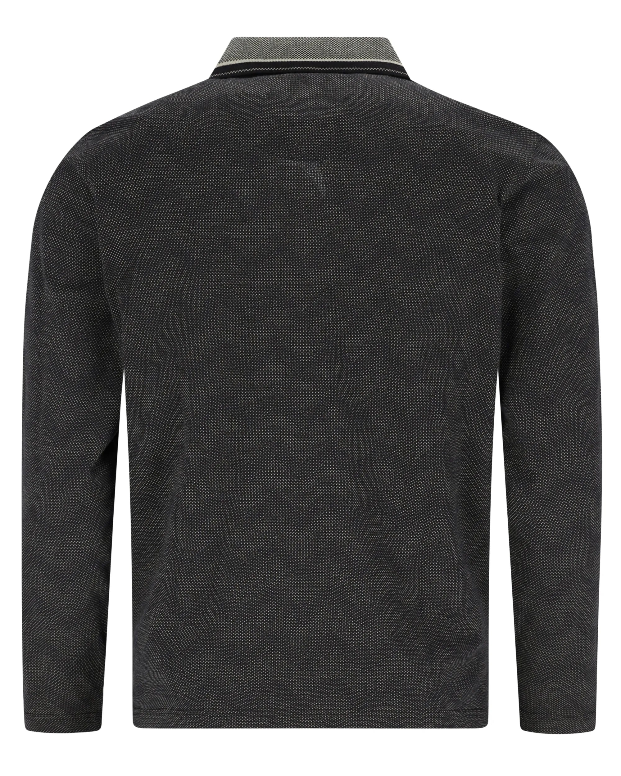 Anthrazitfarbenes, strukturiertes Poloshirt mit kontrastierendem Kragen und Manschetten, inspiriert vom klassischen Stil von Ralph Lauren.