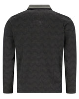Anthrazitfarbenes, strukturiertes Poloshirt mit kontrastierendem Kragen und Manschetten, inspiriert vom klassischen Stil von Ralph Lauren.