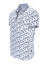 Weißes Poloshirt mit floralem Alloverdruck in Stay-Fresh-Qualität
