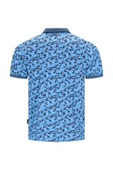 Hellblaues Poloshirt mit navy Vogelmuster und passendem Kragen in Stay-Fresh-Qualität