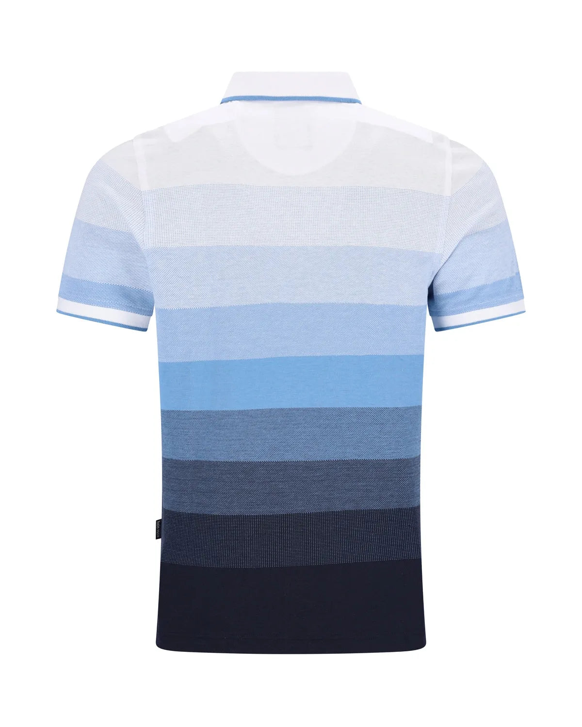 Blau-weiß gestreiftes Poloshirt mit navyfarbenen Akzenten, aus Baumwolle.