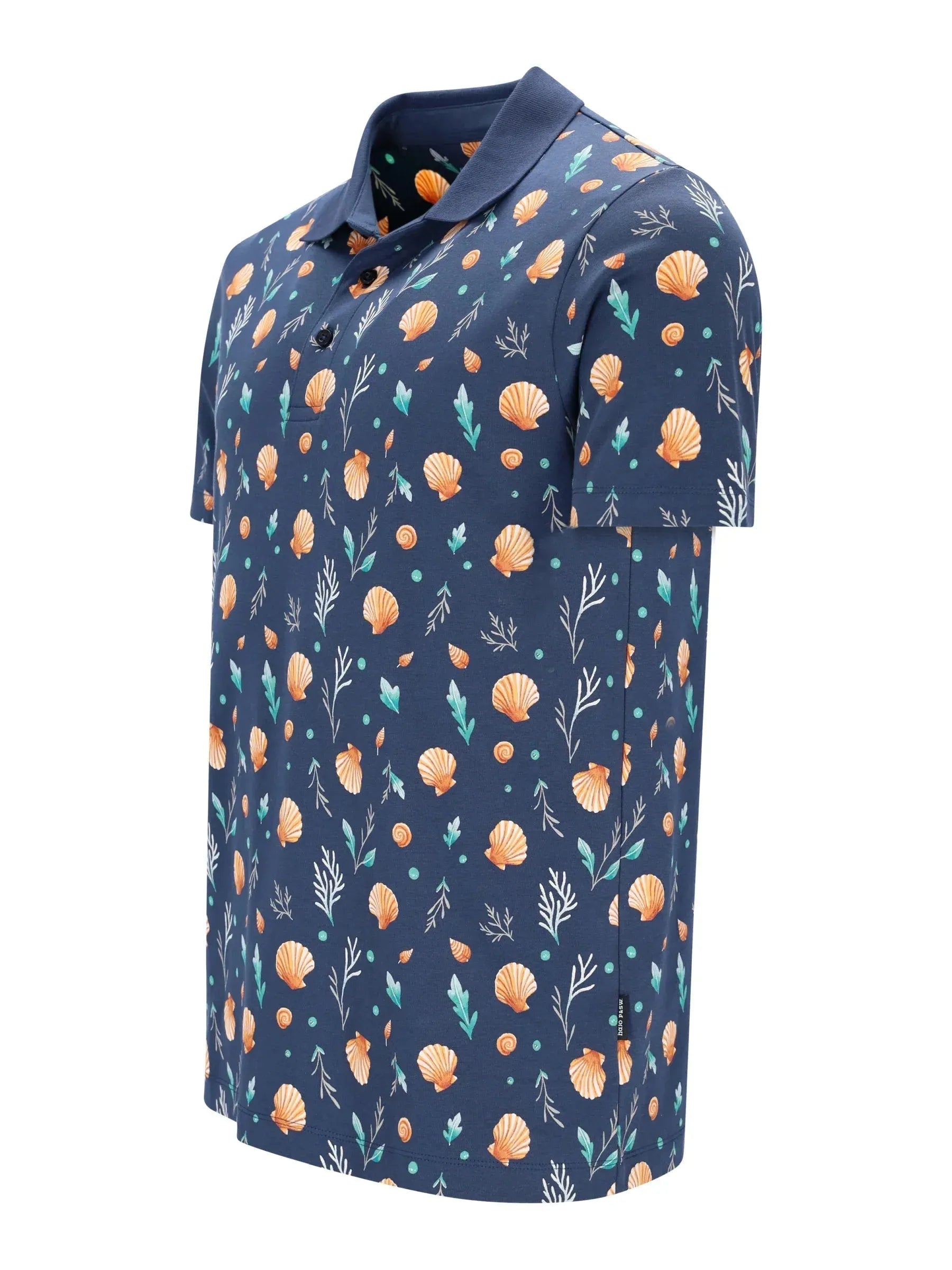 Navyblaues Poloshirt mit maritimem Alloverdruck aus 100% Baumwolle