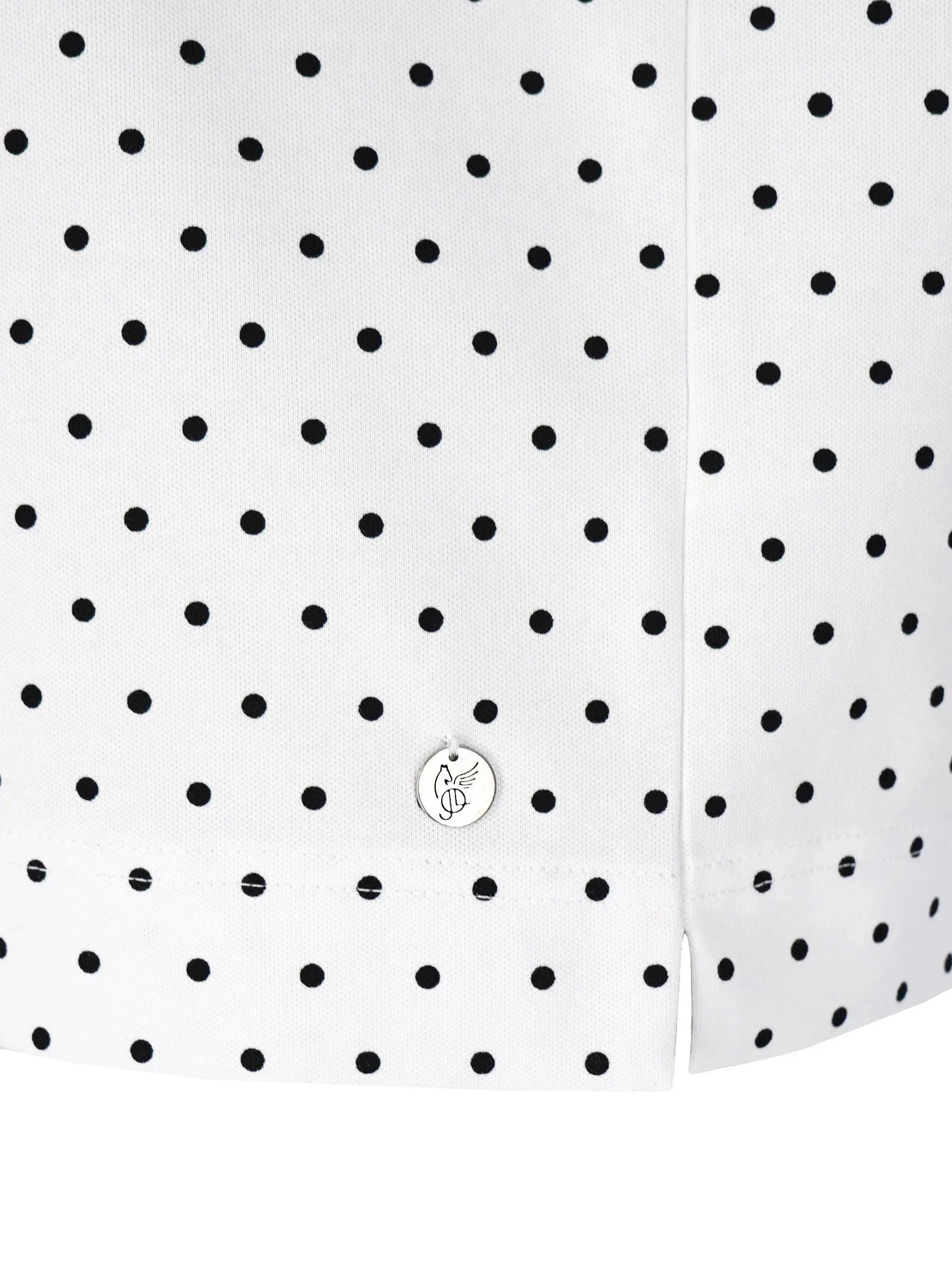 Poloshirt mit Tupfen-Print: weißes Hemd mit schwarzen Punkten und silbernem Emblem