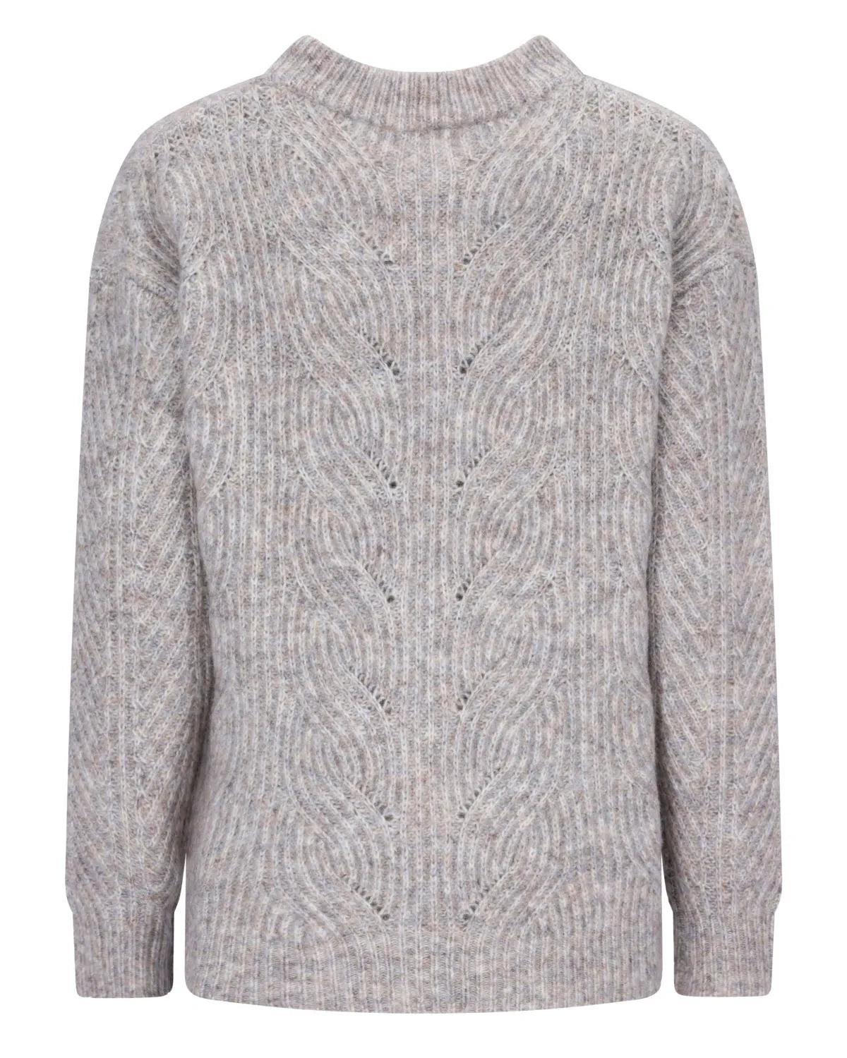 Ergrauer Zopfstrickpullover mit dezentem Rautenmuster.