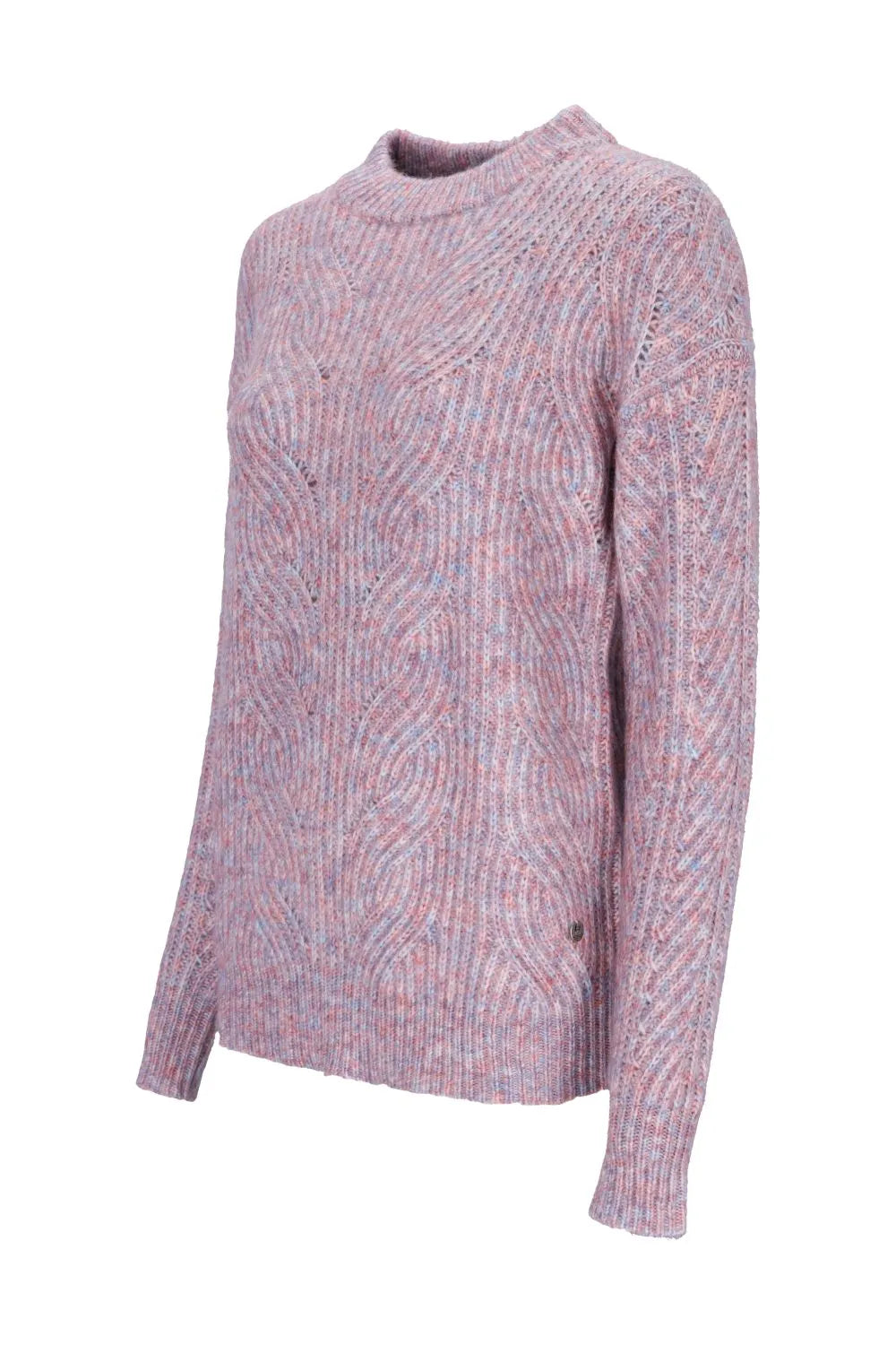 Lavendelfarbener gerippter Pullover mit Rundhalsausschnitt und langen Ärmeln.