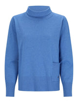 Blauer Rollkragenpullover mit Taschen-Detail und geripptem Saum.