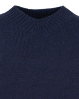 Marineblauer strukturierter Pullover mit geripptem Halsausschnitt und Bündchen.