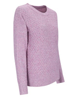 Lavendelfarbener Pullover mit strukturiertem Strickmuster und Rippenbündchen.
