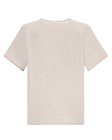 Cremefarbenes, kurzärmeliges T-Shirt mit Rundhalsausschnitt und einfachem Design.