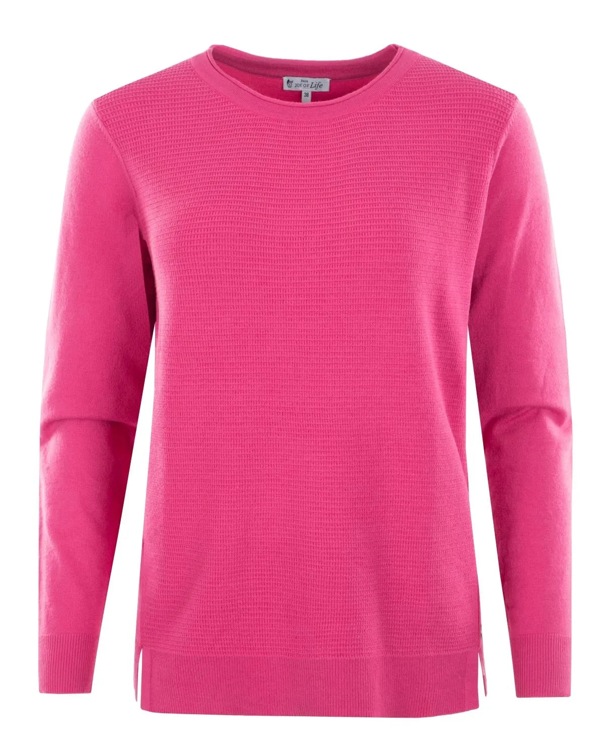 Magentafarbener Strickpullover mit strukturiertem Muster und Seitenschlitzen von woolrich.