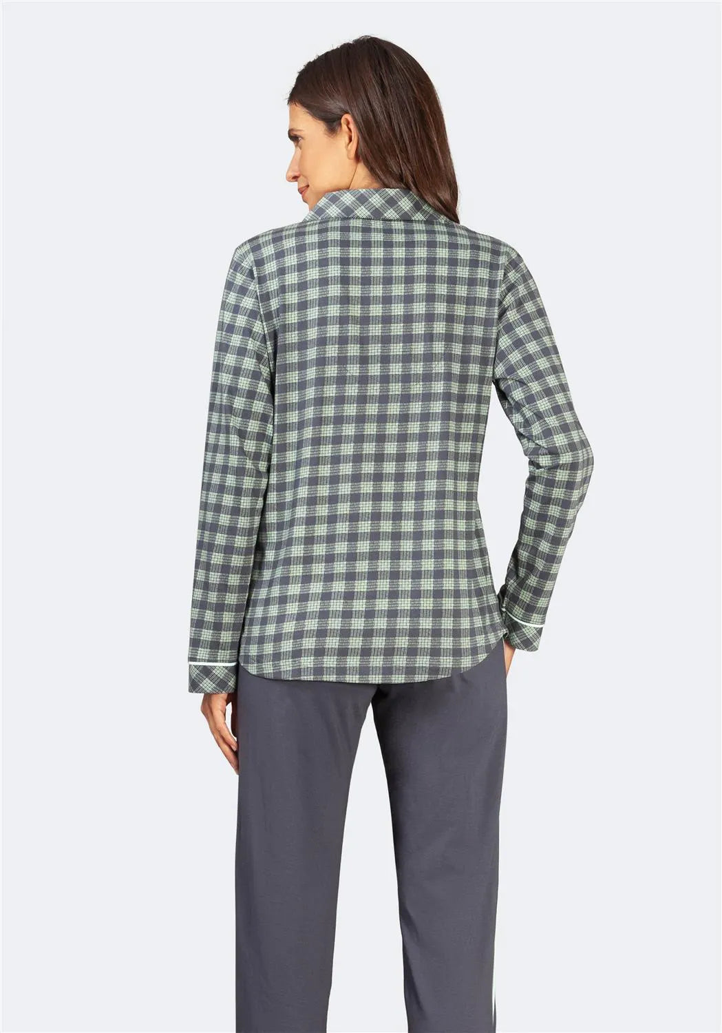 Grün-weiß kariertes Flanellhemd mit Button-Down-Kragen, aus Baumwolle.