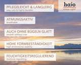 Ha jo klima-light®-Stoff mit atmungsaktiven und feuchtigkeitsregulierenden Eigenschaften und einer glatten Textur, die knittern resistent ist.