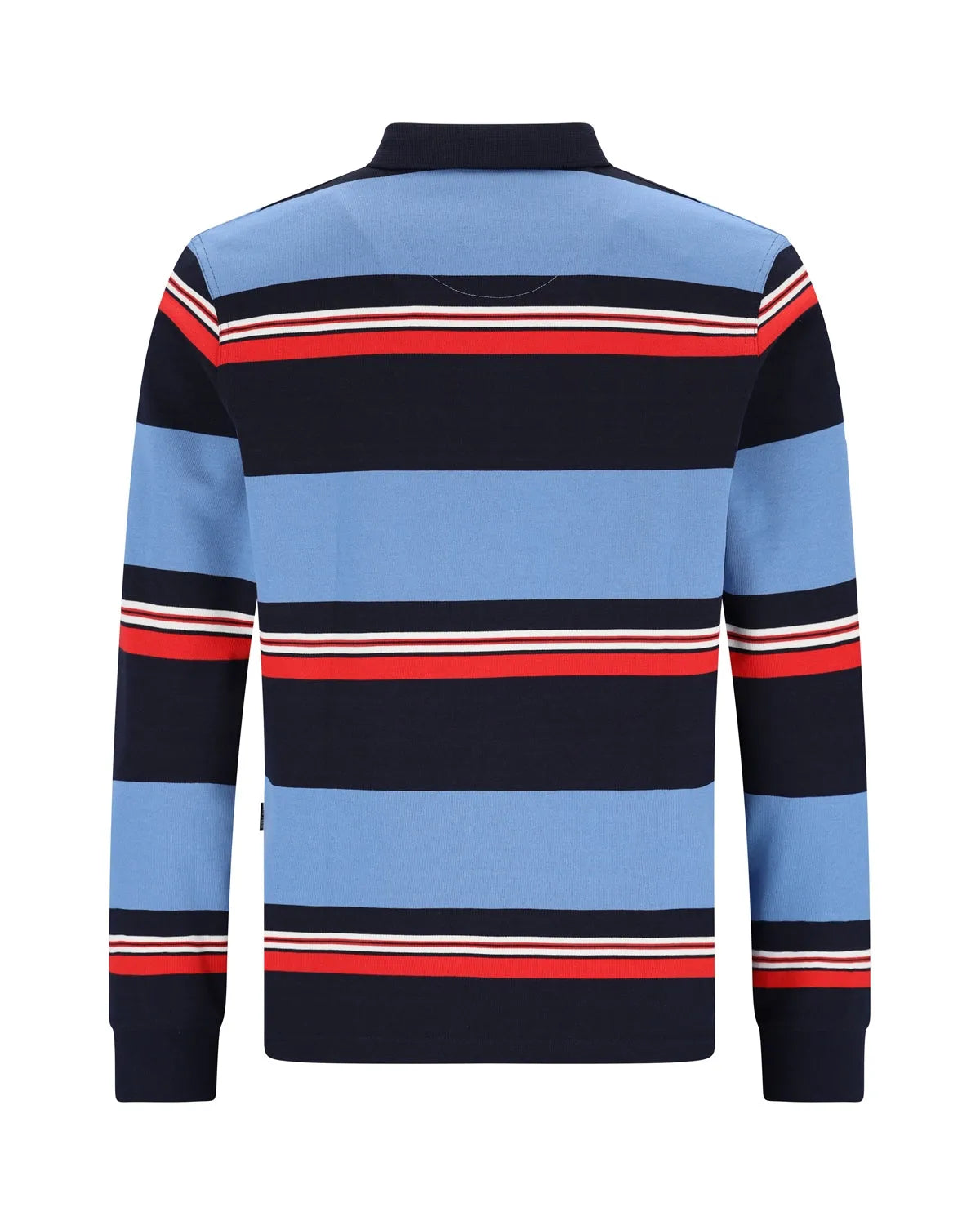 Blau-rot gestreiftes Poloshirt mit Kragen, aus Baumwolle.