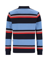 Blau-rot gestreiftes Poloshirt mit Kragen, aus Baumwolle.