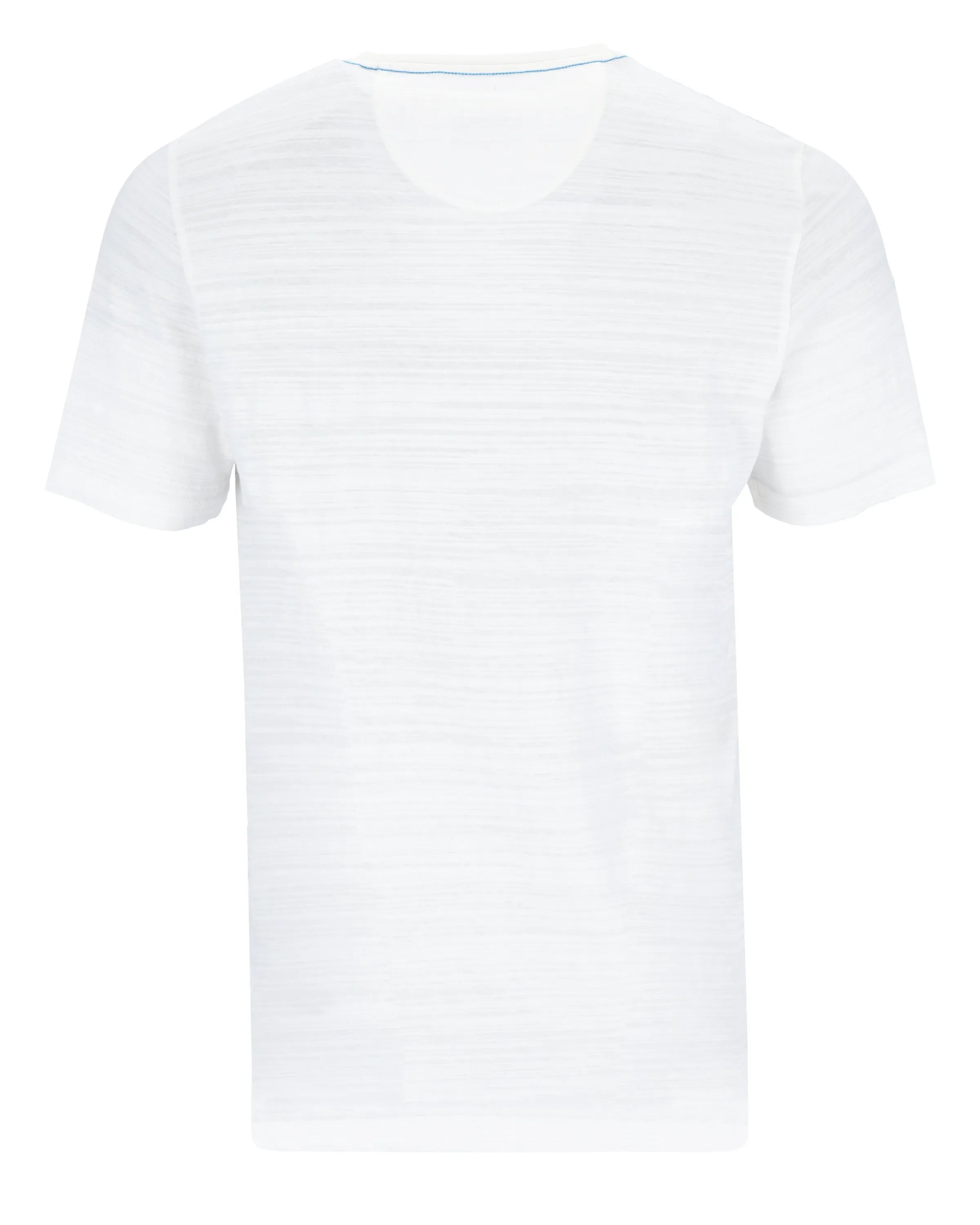 Weißes T-Shirt mit V-Ausschnitt, kurzen Ärmeln und lockerer Passform.