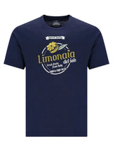 Marineblaues Rundhals-Baumwoll-T-Shirt mit Limonia-Zitronen-Brustdruck