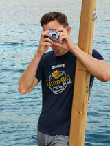 Marineblaues Rundhals-T-Shirt mit Limonai del Sole Bruststickerei