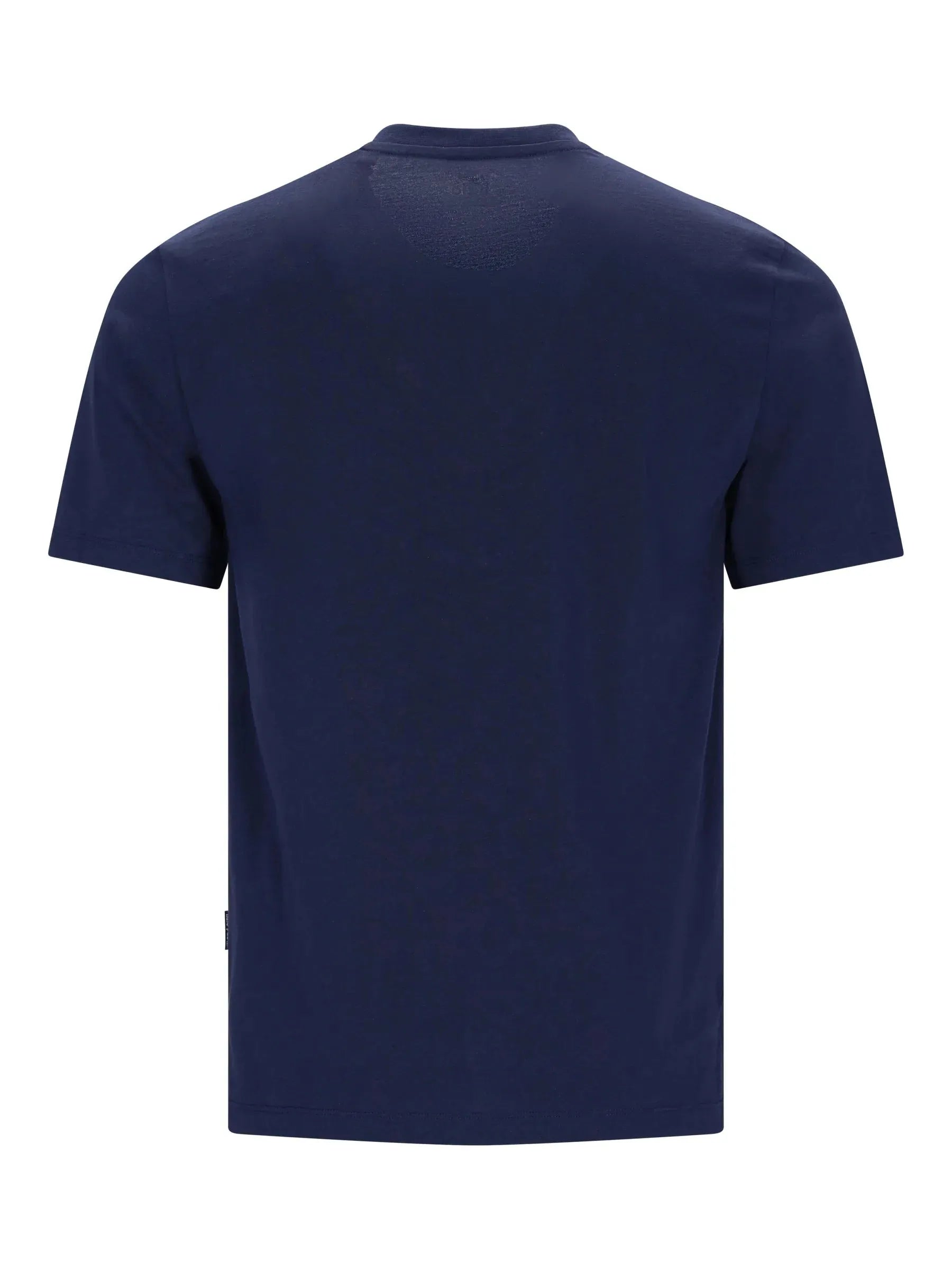 Navyblaues Rundhals-T-Shirt mit Bruststickerei aus reiner Baumwolle