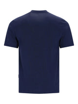 Navyblaues Rundhals-T-Shirt mit Bruststickerei aus reiner Baumwolle