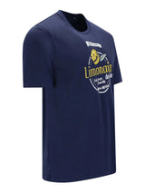 Marineblaues Rundhals-T-Shirt aus Baumwolle mit Limonata-Brustdruck